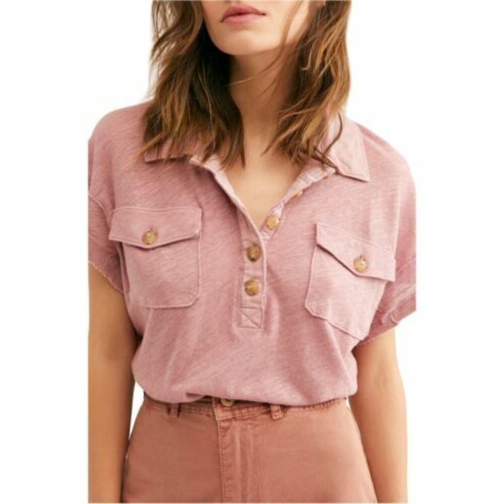 We The Free Linen Blend Polo - Small , Linen/Cotton